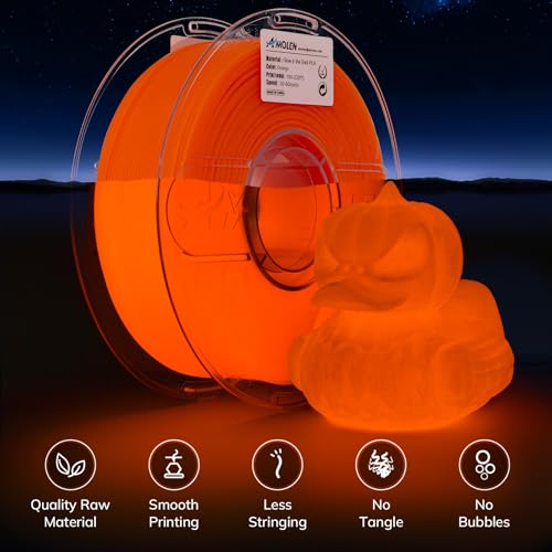 Image of AMOLEN 3D PLA Printer Filament, 1.75mm Glow in The Dark Orange PLA Filament for 3D Printing, Best with UV Lamps, 1kg Spool (2.2lbs), Dimensional Accuracy + /- 0.02 mm, Fit Most FDM 3D Printers