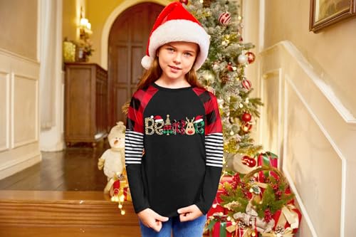 Image of BesserBay Girls Christmas Raglan Shirt Casual Leopard Stripe Patchwork Tunic Top 4-14 Years