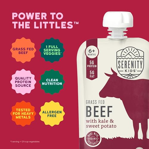 image for Serenity Kids 6+ Months Baby Food Pouch Puree - Grass Fed Beef, Kale &