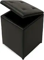 Puff Baú Decoração Guarda Objetos Brinquedos Discreto Assento Quarto Sala Organizador (Preto Corino)