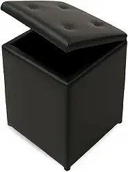 Puff Baú Decoração Guarda Objetos Brinquedos Discreto Assento Quarto Sala Organizador (Preto Corino)