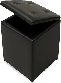 Puff Baú Decoração Guarda Objetos Brinquedos Discreto Assento Quarto Sala Organizador (Preto Corino)