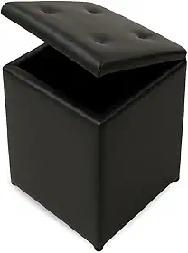 Puff Baú Decoração Guarda Objetos Brinquedos Discreto Assento Quarto Sala Organizador (Preto Corino)