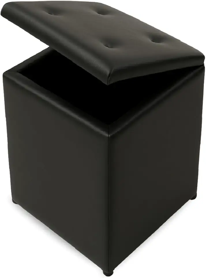 Puff Baú Decoração Guarda Objetos Brinquedos Discreto Assento Quarto Sala Organizador (Preto Corino)