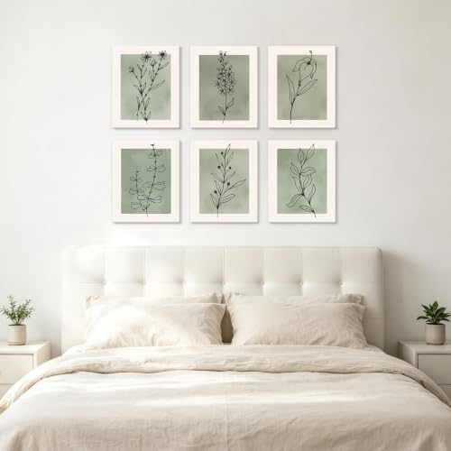 Image of CHDITB Botanical Lines Framed Wall Art, Sage Green Boho Wildflower Decor