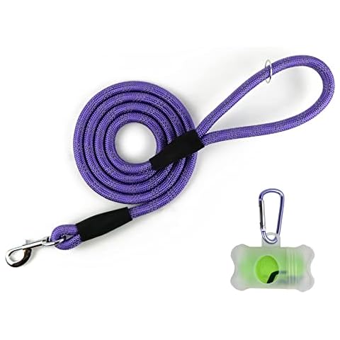 Garwor 6 FT Heavy Duty Dog Leash with Comfortable Padded Handle and Highly Reflective Threads, Sturdy Metal Clasp for Medium Large Dogs Training and Walking with Poop Bags Dispenser(Purple) Cover