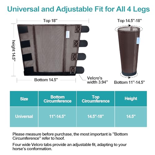 Image of Mesh Horse Fly Boots Set of 4, Loose Fitting Leggings for Horses, Reduce Stressful Stomping, Breathable Adjustable and Universal Fit for 4 Legs, Reliable Stay Put (Brown)