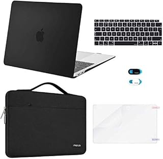 MOSISO Case Compatibile con MacBook Air 13 Pollici Retina 2021-2018 A2337 M1 A2179 A1932, Custodia Rigida in Plastica&Borsa&Tastiera Cover&Webcam Coperchio&Schermo Proteggi, Nero