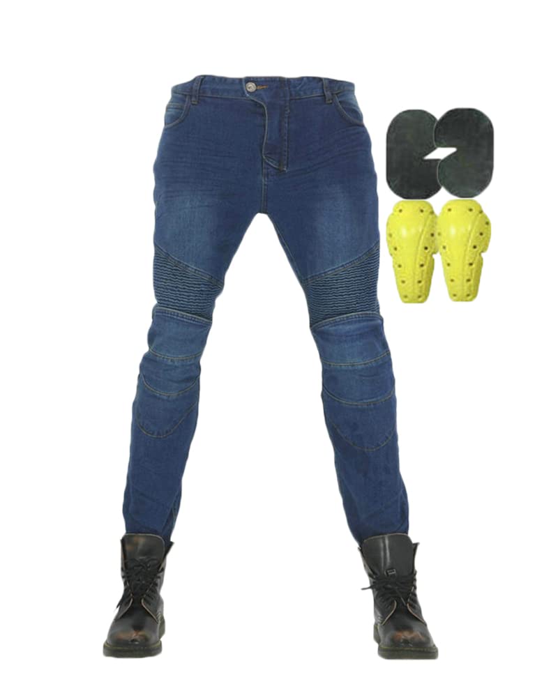 Jeans Uomo Pantaloni Moto Protezioni Biker Jeans Rinforzato Protezione con 2 Estraibile Protezioni Ginocchia E 2 Protettori Anca