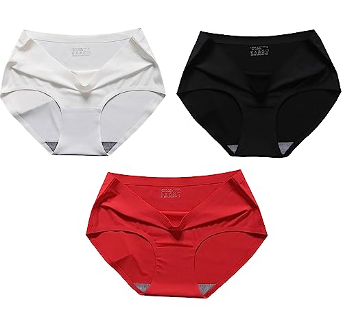 Image of ( Multicolour Seamless Panties for Women Super Combed Cotton Hipster Printed Panties No Show Mid Waist Briefs Hipster Underwear for Women Ice Silk Invisible Seamless Panties