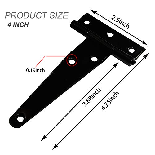 6Pcs T Strap Hinges, Gate Hinges 4 Inch Heavy Duty For Wooden Fences, Black Shed Doors Hinges Wrought Hardware Iron Rustproof(4 Inch) #TOP1