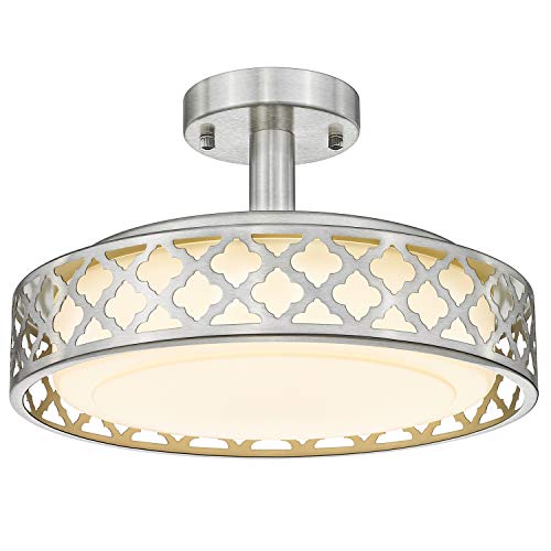 VICNIE Semi Flush Mount Ceiling Light, 14inch 20W 1400 Lumens Ceiling Light Fixtures, 3000K Warm White, Brushed Nickel Finish, ETL Listed for Kitchen, Hallway, Bedroom, Laundry