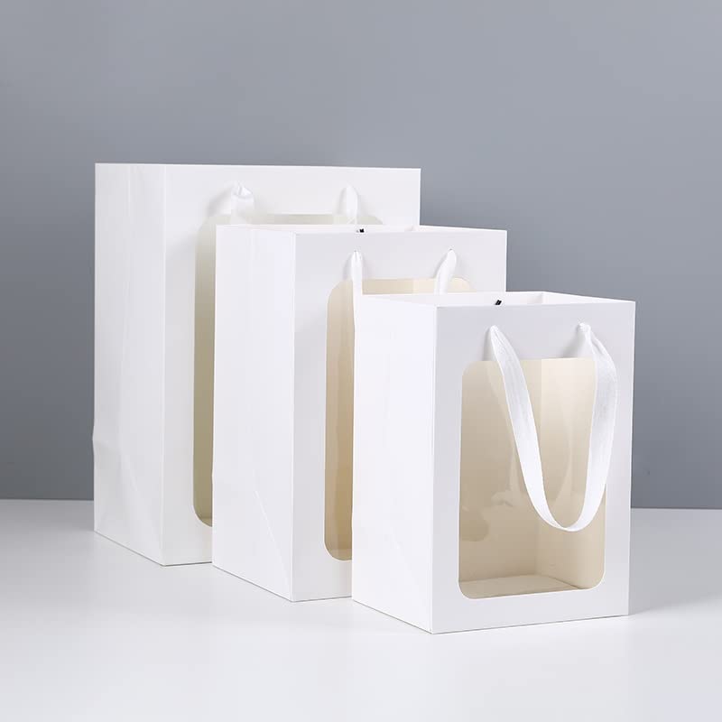 25 Pezzi Sacchetti Carta, Sacchetti Regalo Carta, Sacchetti Regalo Con Manici, Sacchetto Regalo con Finestra, per Confezionare Regali per Feste, Caramelle, Biscotti (Marroni