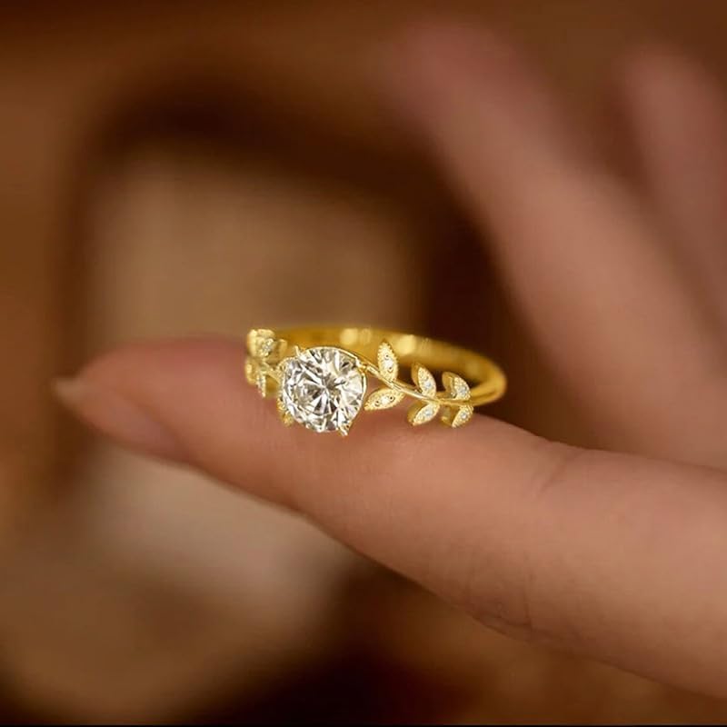 Gixaxak Moissanite Engagement Ring, Vintage Twig Curved Wedding Band for Women, 14K White Yellow Gold Vermeil, Curved Branch Moissanite Stackable Ring, Gold 9
