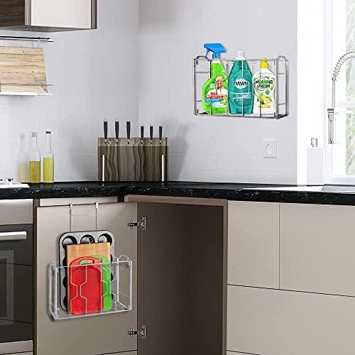 CLTYQ 2 Pack Over the Door/Wall Mount Cabinet Organizer Storage Basket for Kitchen or Pantry to Place Cutting Board, Aluminum Foil, Plastic Wrap Mesh Silver