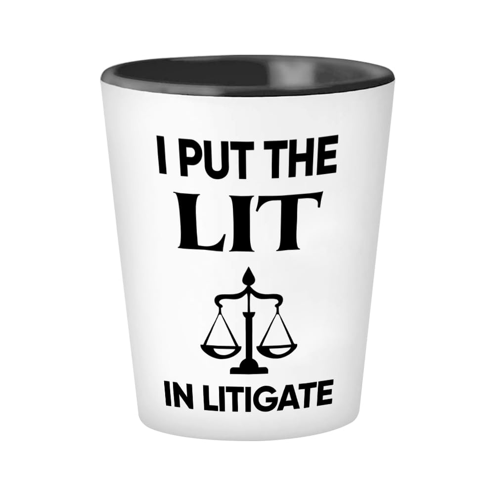 Bubble HugsLawyer Shot Glass 1.5oz - I Put The Lit in Litigate - Law Graduation Solicitor Advocation Legal Adviser Attorneys Politic