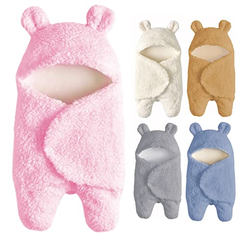Image of Nunibum FJYQOP Baby Swaddle Blanket Boys Girls Cute Cotton Plush Receiving Blanket Newborn Sleeping Wraps for 0-6 Months - Pink