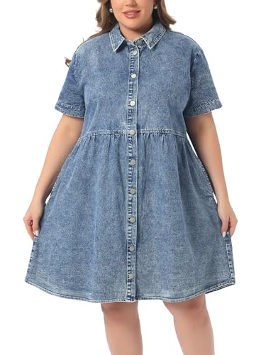 Image of Agnes Orinda Denim Dress for Women Plus Size Button Down Babydoll Sundress Jean Dress with Pockets 2026 Vacation