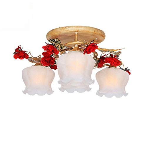Rustikale Pastorale Deckenleuchten Für Schlafzimmer Rote Rose Unterputz Deckenleuchte Glasschirm Deckenleuchte Für Wohnzimmer Esszimmer Cafe