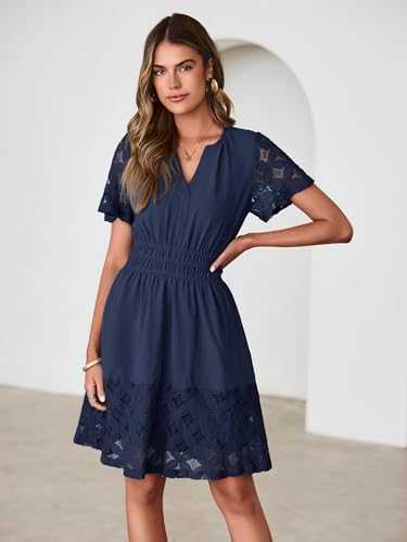 Image of Simplee Womens Boho Summer Dresses Casual Wedding Guest V Neck Short Sleeve Empire Waist A Line Tiered Mini Dress