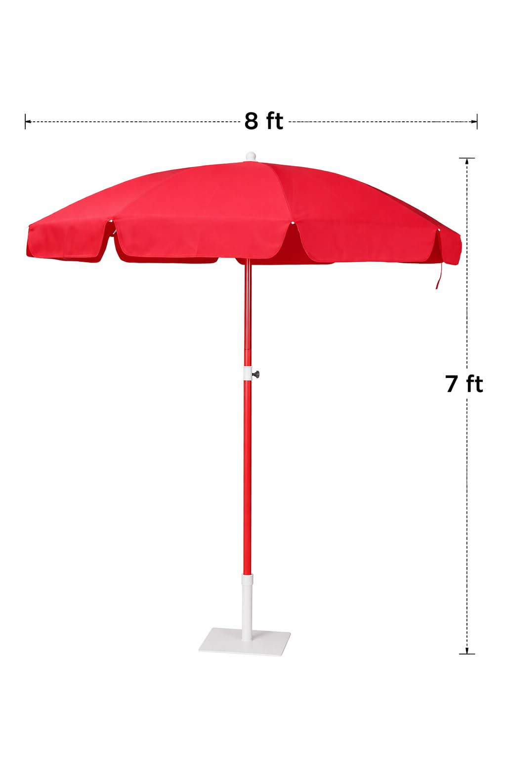 KUMCO Heavy Duty Garden Umbrella | 8 Feet Diameter | 10 Ribs | Round | PU Coated Fabric | Steel Shaft | Manual Push-up | UV Protection | Red Colour | Base not included 3