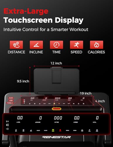 Image of Renestar Treadmill for Home with 25% Auto Incline - 8.5MPH Max Speed, Extra Large LED Touchscreen, 300LBS Capacity, 3.5HP Home Office Treadmills for Running Jogging Walking