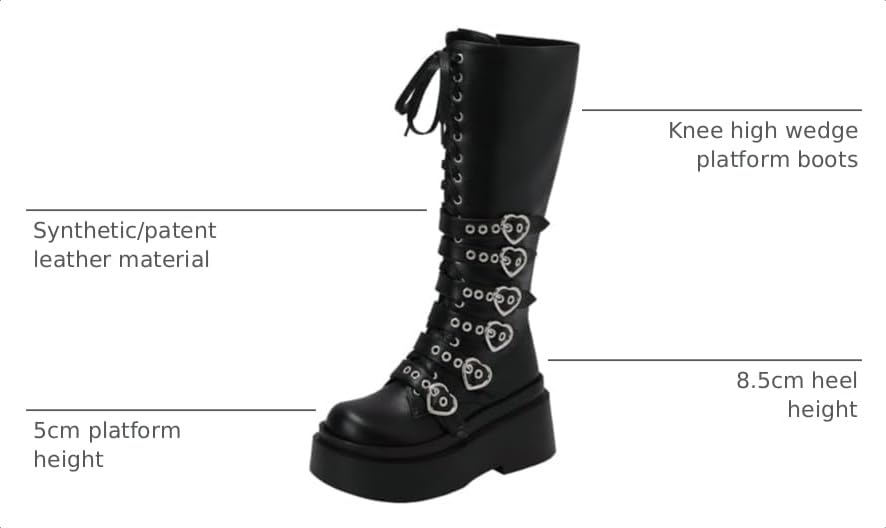 Image of Parisuit Women's Knee High Goth Platform Boots Lace Up Combat Boots | Chunky High Heel, Buckle Boots, Punk Chain Boots