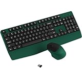 COVEVA Wireless Keyboard and Mouse Combo, Ergonomic Keyboard with Wrist Rest and Wireless Mouse, 2.4Ghz Wireless Connection, Compatible with PC/Laptop/Windows/Mac for Home and Office Use (Black Green)