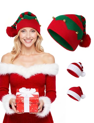 MELLIEX Weihnachtsmütze Strickmütze Weihnachten Winter Elf Pom...