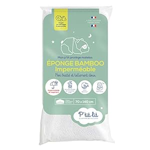 P’tit lit, Coprimaterasso Lettino Bambini Bambù, Coprimaterasso Impermeabile 70×140 cm, Viscosa soffice e assorbente, Senza trattamento chimico, Oeko Tex