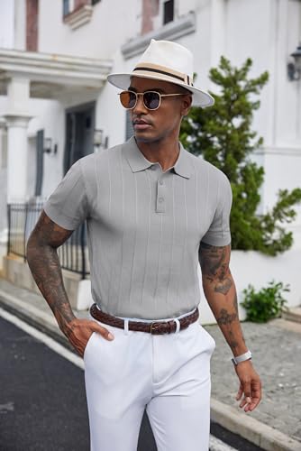 Image of COOFANDY Mens Knit Polo Shirts Short Sleeve Ribbed Textured Polo Shirt Lightweight Casual Golf Shirts Collared T Shirt