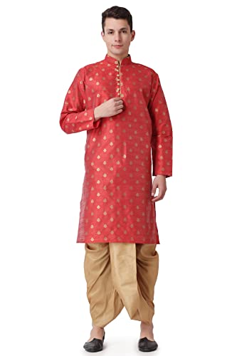 Image of Royal Kurta Men's Silk Blend Printed Kurta Dhoti Set
