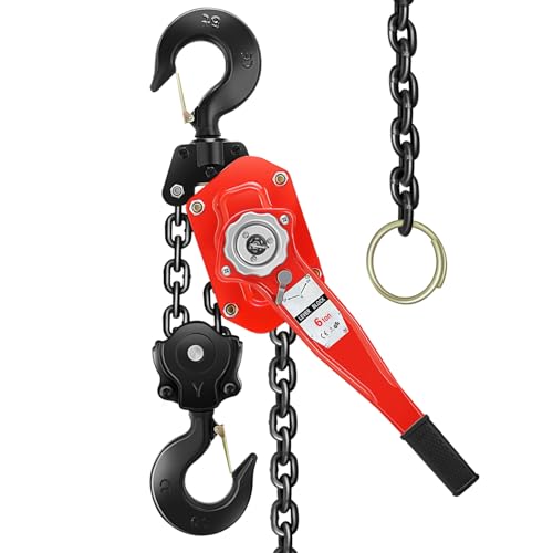 Auto Dynasty Lever Chain Hoist 6T/3M with G80 Galvanized Double Chain for Garages Automotive Machinery Warehouse Building