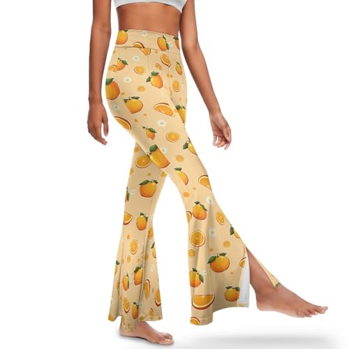 Irisjudy Boho Tribal Women Flare Wide Leg Leggings Ditsy Floral High Waist Yoga Pants Split Hem Sunflower Pilates Yoga Pants