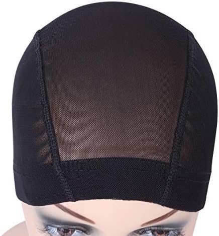 2 pcs Black Mesh Cap for Wig Making Mesh Dome Wig Cap Stretchable Hairnets with Wide Elastic Band (M), Black 2 PCS Mesh Cap - Image 4