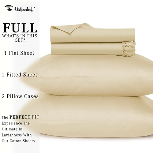 URBANHUT 800 Thread Count Egyptian Cotton Sheets Set Full Size, Long Staple Sheets, Soft & Breathable, 4 Pc Bed Sheet Sets, Luxury Hotel Sateen Sheets Fits 16" Deep Pocket - Sand