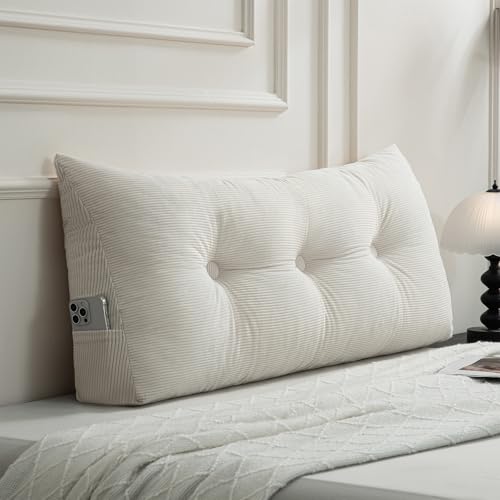 Gnostik Headboard Pillow Twin/Twin XL Beige Triangle Wedge Pillow Headboard for Dorm Daybed Backrest Cushion for Reading Sitting Working 39.4x15.7x7.5