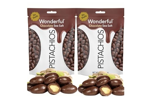 Dark Chocolate Sea Salt Pistachios – Gourmet No Shells Nuts Snack, 8 oz Total Resealable Pack, Premium Candy Gift Treat, Healthy Protein & Fiber Rich