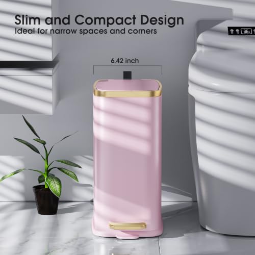 Image of CEROELDA Small Bathroom Trash Can with Lid-5L /1.3 Gal-Soft Close Lid-Pink