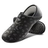 BULLIANT Women Slippers Socks, Slip on Barefoot Yoga Shoe Comfortable Stretch Fit(Black/Dark Gray-8 Women/6 Men)