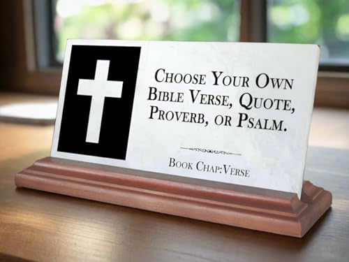 Personalized Bible Verse Plaque with Cross – Solid Imported Marble Christian Desk & Shelf Display – Custom Scripture Quote Gift – Made in USA – Broad Bay