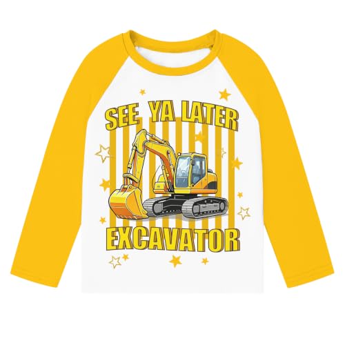 Image of Boys Construction Long Sleeve Raglan T-Shirt for 2-6 Years | Casual Tee For School, Holiday, Playdates Outdoor Trips, Cool Shirt for Truck-Loving Toddlers