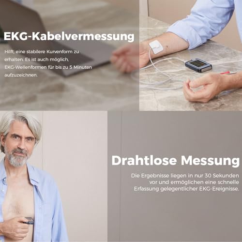 CkeckMe EKG Gerät für zuhause mit Touchscreen, 30s/60s/5min Multi-Messung Langzeit-EKG-Monitor, Bluetooth Smartphone App, Dual-User-Unterstützung, Mobiles EKG Gerät für PC-Software und Mac App