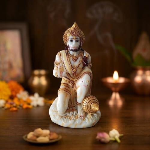 Image of Blessing Hanuman Idol - Multicolor Sitting Bajrangbali Murti with Gada for Home Temple Decor | Lord Hanuman Ji Statue for Strength, Protection & Devotion | Puja Showpiece Gift (07 cm Hanumanji)