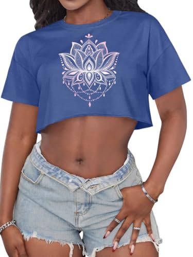 Image of Crop Tops for Women Oversized Short Sleeve T Shirts Crew Neck Cropped Tees