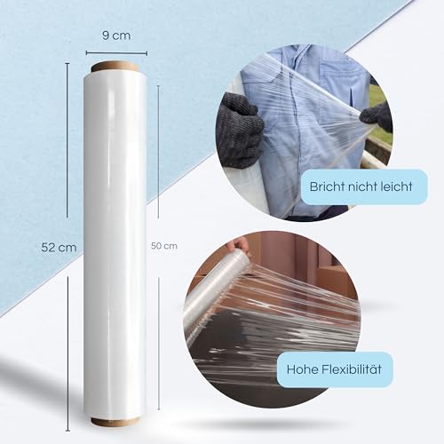 RAYLU PAPER – Stretchfolienrolle transparent für industrielle Verpackunge, Verpackungsfolie plastic rollen Speziell für Umzüge und Koffer, hohe Dehnbarkeit, 200m lang und 50 cm breit (1 Enheit ECO)