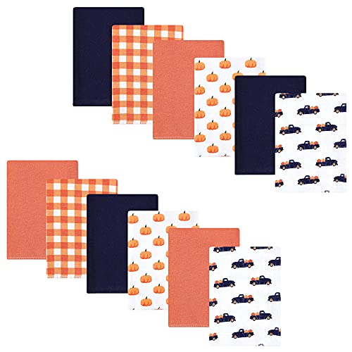 Image of Hudson Baby Unisex Baby Cotton Flannel Burp Cloths Bundle, Pumpkin Truck, One Size