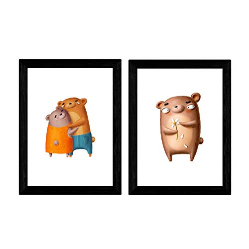 Nacnic Set de 2 láminas de osos me quiere, no me quiere,en tamaño A4. Sin Marco