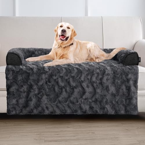 Best Sofas for Dog Owners: Durable, Stylish, and Pet-Friendly Choices 6 blunique Calming Extra Large Dog Bed for Couch, 45 x 37 inch Removable Couch Cover for Dogs Washable, Non-Slip Fluffy Plush Dog Sofa Mat for Furniture Protector - Dark Grey