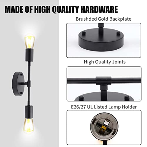 Vanity Light Moderne Wandleuchte YnGia Schwarz Industrielle Wandleuchter Wandleuchten Vintage Badezimmer Leuchten Wandhalter Lampe für Pulver Zimmer Flur [E27]